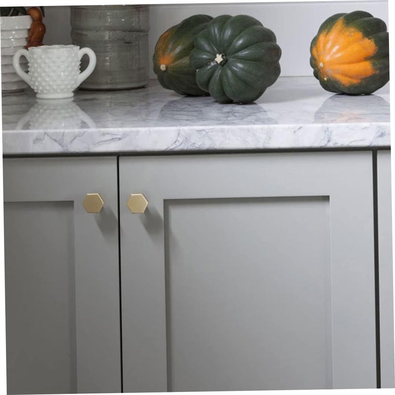 woobles Solid Brass Knobs, Solid Brass Knobs Hexagon Knobs Shoe Cabinets Knob and Pulls Brushed Gold Hexagon Handles for Dresser Drawer, Hexagon Knobs For Drawers - Image 3